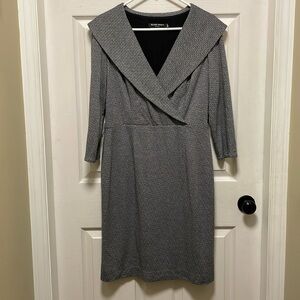 ELLEN TRACY | Geometric Checked | Cross Over | Shawl Collared | Dress | Size 10